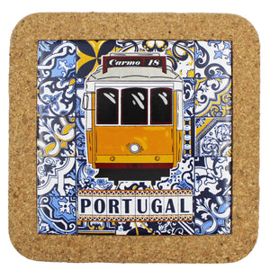 Traditional Portugal Yellow Tram Tile Cork Trivet