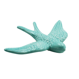 Traditional Light Blue Hand-Painted Ceramic Decorative Swallow, Set of 2