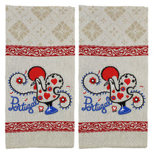 Load image into Gallery viewer, Traditional Portuguese Good Luck Rooster Red &amp; Beige Cotton Kitchen Dish Towel, Set of 2

