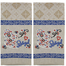 Load image into Gallery viewer, Traditional Portuguese Viana Heart Blue &amp; Beige Cotton Kitchen Dish Towel, Set of 2
