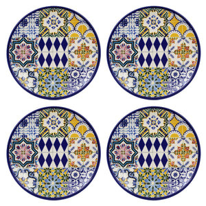 Traditional Tile Azulejo Multicolor Ceramic Dessert Plates Set of 4, Saudade
