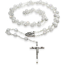 Load image into Gallery viewer, Our Lady of Fatima Rosary – 8mm Clear Faceted Crystal Beads with Silver Tone Crucifix