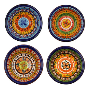 Hand-Painted Portuguese Pottery Clay Terracotta Colorful Dessert Bowl Set
