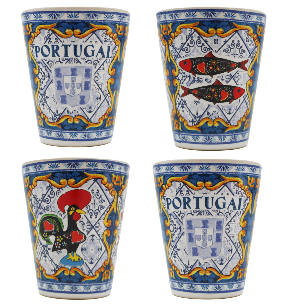 Traditional Portuguese Icons Ceramic Shot Glasses, Set of 4