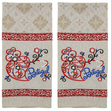 Load image into Gallery viewer, Traditional Portuguese Viana Heart Red &amp; Beige Cotton Kitchen Dish Towel, Set of 2
