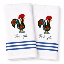 Load image into Gallery viewer, Portugal Rooster Kitchen Towels with Blue Stripe Accent – Set of 2, 100% Cotton Dish Towels (23.5" x 19")