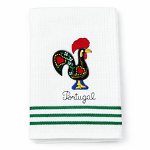 Load image into Gallery viewer, Portugal Rooster Kitchen Towels with Green Stripe Accent – Set of 2, 100% Cotton Dish Towels (23.5" x 19")