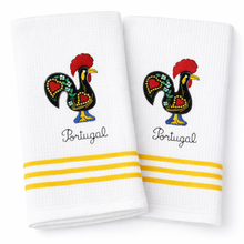 Load image into Gallery viewer, Portugal Rooster Kitchen Towels with Yellow Stripe Accent – Set of 2, 100% Cotton Dish Towels (23.5" x 19")