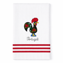 Load image into Gallery viewer, Portugal Rooster Kitchen Towels with Red Stripe Accent – Set of 2, 100% Cotton Dish Towels (23.5" x 19")
