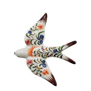 Traditional Multicolor Hand-Painted Ceramic Brown and White Decorative Swallow, Set of 2