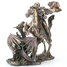 Load image into Gallery viewer, Saint George The Dragon Slayer Statue - Cold Cast Bronze Knight on Horseback Figurine, 10.75"