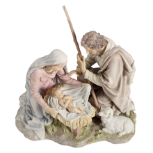 Load image into Gallery viewer, Holy Family Nativity Figurine – Mary, Joseph, Baby Jesus & Lamb