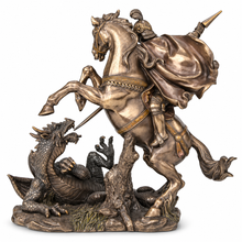 Load image into Gallery viewer, St. George and the Dragon Statue - Catholic Figurine on Horse, 8.5"