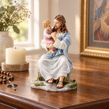 Load image into Gallery viewer, Jesus Christ Statue - Catholic Figurine Holding Child, 6.4"