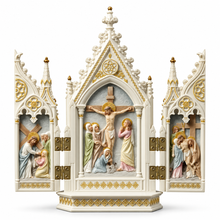Load image into Gallery viewer, Calvary Triptych – Catholic Crucifixion Religious Display with Hinged Panels, 8.1"