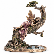 Load image into Gallery viewer, Sleeping Fairy on Tree Cold Cast Bronze Figurine, 6.5"