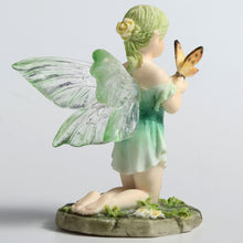 Load image into Gallery viewer, Kneeling Fairy Figurine – Green Fairy Statue Holding a Butterfly