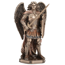 Load image into Gallery viewer, Archangel Saint Michael Figurine – Cold Cast Bronze Statue Wielding Sword and Shield