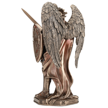 Load image into Gallery viewer, Archangel Saint Michael Figurine – Cold Cast Bronze Statue Wielding Sword and Shield
