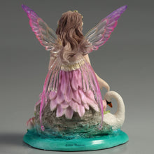 Load image into Gallery viewer, Lotus Fairy with Baby and Swan Figurine – Pink Fairy Statue on Water Scene