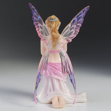 Load image into Gallery viewer, Kneeling Fairy Figurine with Yellow Rose – Pink and Purple Winged Fairy Statue