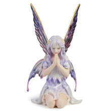 Load image into Gallery viewer, Wishing Periwinkle Fairy Figurine – Kneeling Fairy Statue with Purple Wings