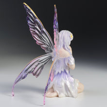 Load image into Gallery viewer, Wishing Periwinkle Fairy Figurine – Kneeling Fairy Statue with Purple Wings