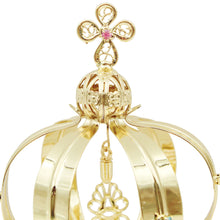 Load image into Gallery viewer, Our Lady of Fatima Gold Tone Metal Filigree Crown with Gem Accents for Religious Statues