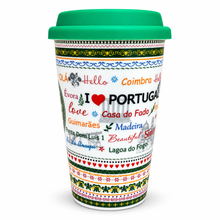 Load image into Gallery viewer, Portugal Barcelos Rooster Ceramic Travel Mug with Silicone Lid, 12 oz
