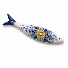 Load image into Gallery viewer, Hand-Painted Portuguese Ceramic Sardine Wall Decor, Blue & Yellow Floral Design