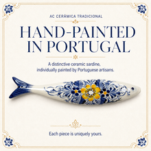 Load image into Gallery viewer, Hand-Painted Portuguese Ceramic Sardine Wall Decor, Blue & Yellow Floral Design