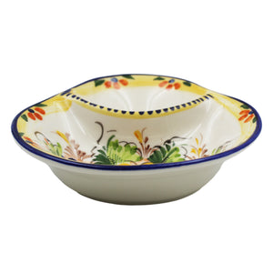 Large Traditional Hand-Painted Yellow Floral Olive Dish with Pit Holder
