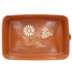 Traditional Portuguese Clay Terracotta Hand-Painted Roaster, Roasting Pan