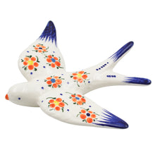 Load image into Gallery viewer, Set of 2 Hand-Painted Ceramic Swallows – Red and Orange Floral Wall Decor