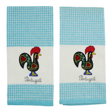 Load image into Gallery viewer, 100% Cotton Embroidered Portuguese Rooster Blue Decorative Kitchen Dish Towel - Set of 2
