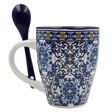 Load image into Gallery viewer, Traditional Portuguese Blue Tile Azulejo Ceramic Mug with Spoon
