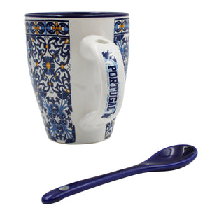 Traditional Portuguese Blue Tile Azulejo Ceramic Mug with Spoon