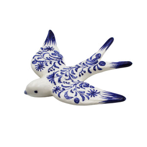 Hand-painted Portuguese Ceramic Blue Floral Swallow, Set of 2