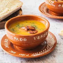 Load image into Gallery viewer, Set of 4 Portuguese Terracotta Caldo Verde Bowls with Plates – Traditional Clay Soup Set Handcrafted in Portugal
