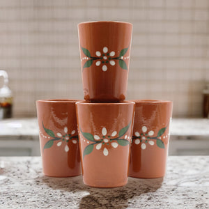 João Vale Hand-Painted Traditional Terracotta Cup, Set of 4