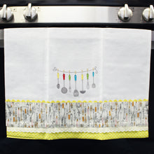 Load image into Gallery viewer, 100% Cotton Decorative Kitchen Dish Towel with Border - Made in Portugal - Cutlery Yellow