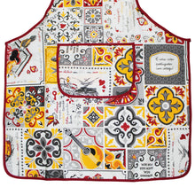 Load image into Gallery viewer, Portuguese Azulejo Design Apron – Red, Yellow, and Grey Tile Pattern with Front Pocket