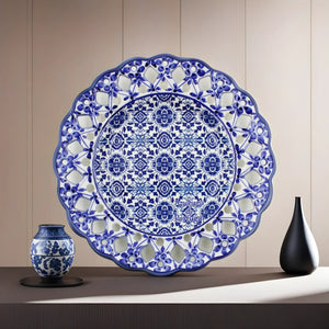 Hand-Painted Traditional Floral Blue Tile Azulejo 11" Decorative Plate