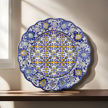 Load image into Gallery viewer, Hand-Painted Traditional Floral Blue and Yellow Tile Azulejo  11" Decorative Plate