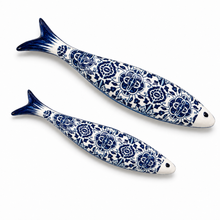 Load image into Gallery viewer, Portuguese Ceramic Sardine Wall Decor, Blue Azulejo Tile Design