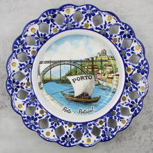 Load image into Gallery viewer, Hand-Painted Traditional Floral Blue Porto Portugal 11" Decorative Plate