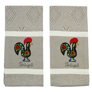 100% Cotton Embroidered Portuguese Rooster Decorative Kitchen Dish Towel - Set of 2