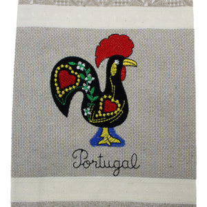 100% Cotton Embroidered Portuguese Rooster and Floral Decorative Kitchen Dish Towel - Set of 2
