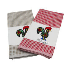 Load image into Gallery viewer, 100% Cotton Embroidered Portuguese Rooster Beige &amp; Red Decorative Kitchen Dish Towel - Set of 2
