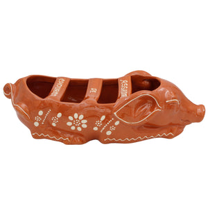 Traditional Portuguese Clay Terracotta Hand-Painted Sleeping Pig Sausage Roaster